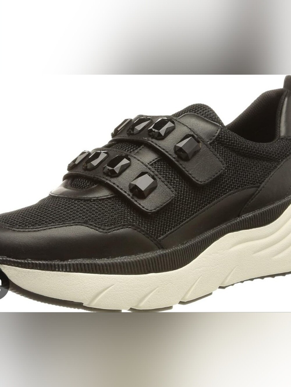 Sz 7 - GEOX Women's DiamantaBlack Slip-On Trainer with Embellished Straps